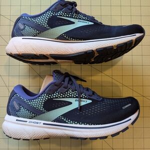 Brooks Ghost 14 Navy Running Shoes with Mint Accent